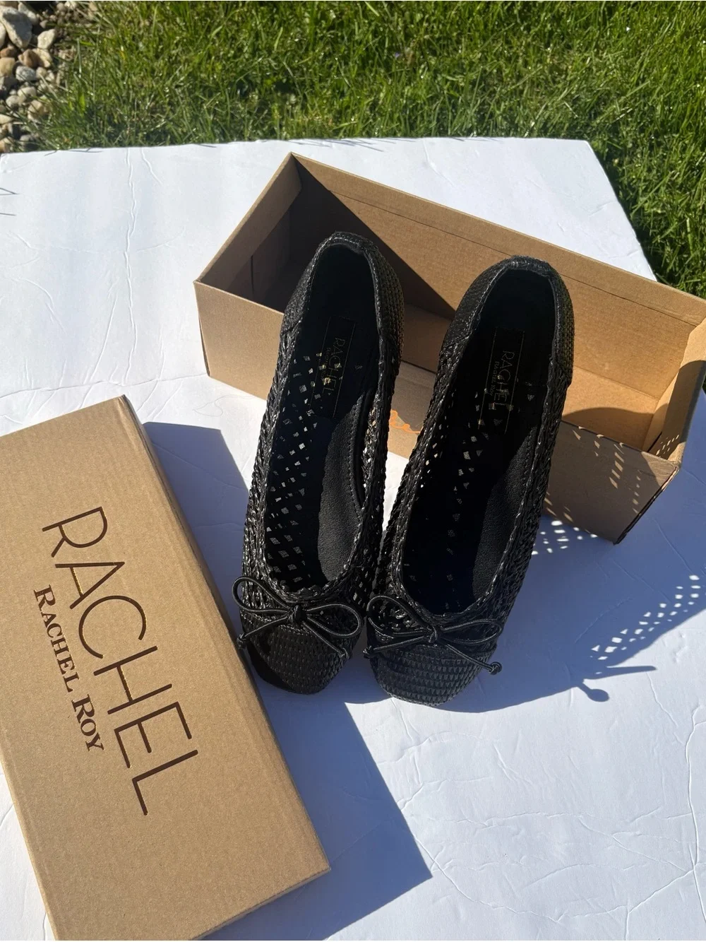 RACHEL Rachel Roy Black Woven Ballet Flat with Bow Accent